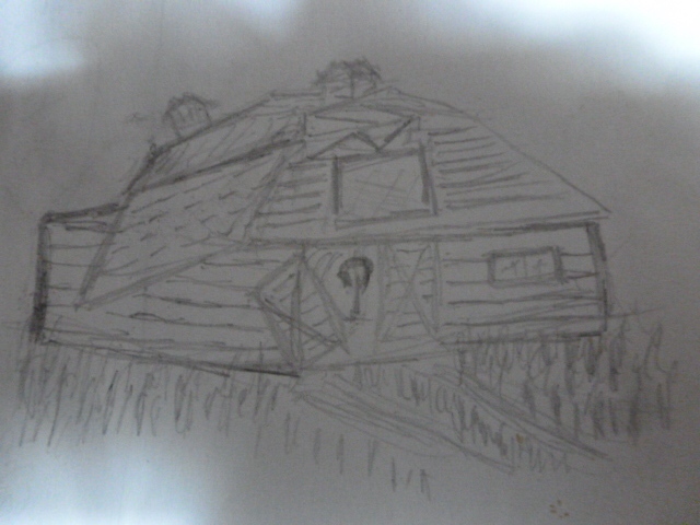 Old Farm Barn-roof falling- door askew 